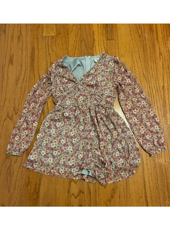 Miami Floral Long Sleeve Dress Boho Flowy Mini Spring Romantic Feminine S - Picture 2 of 8